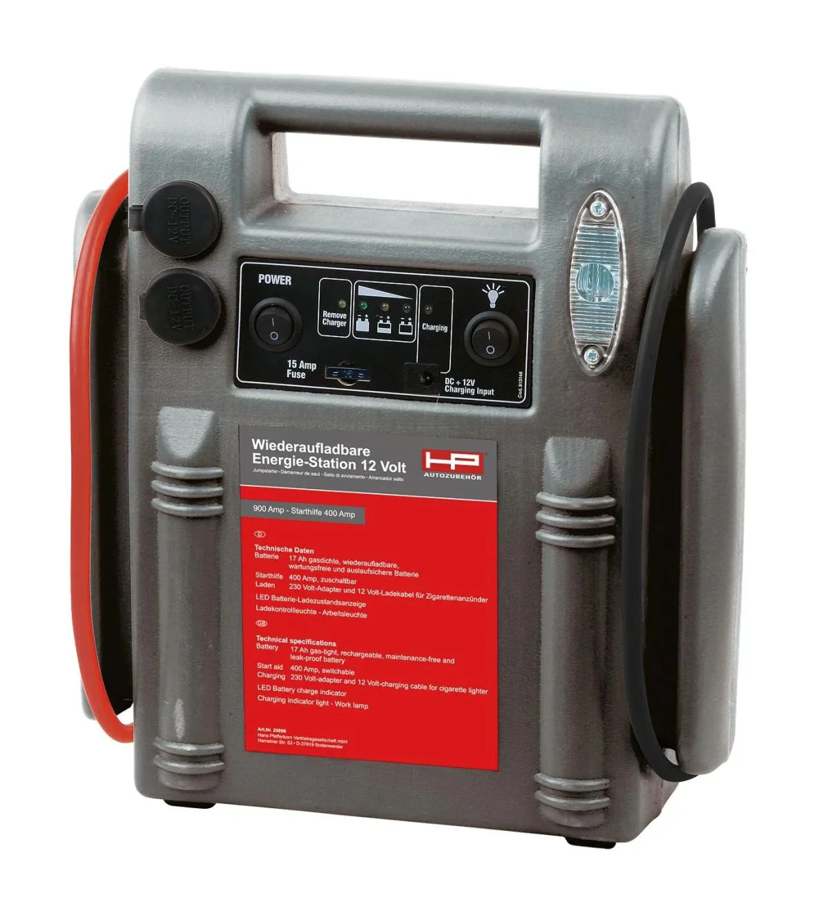 3-in-1 Powerpack Starthilfe Arbeitsleuchte Energie-Station 900A 15Ah 12V