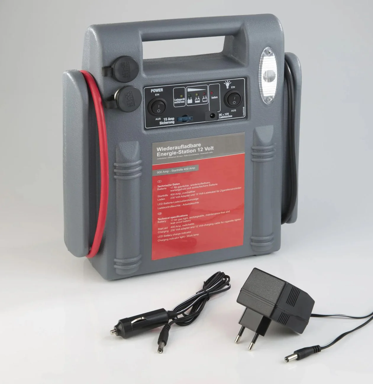 3-in-1 Powerpack Starthilfe Arbeitsleuchte Energie-Station 900A 15Ah 12V - Image 11