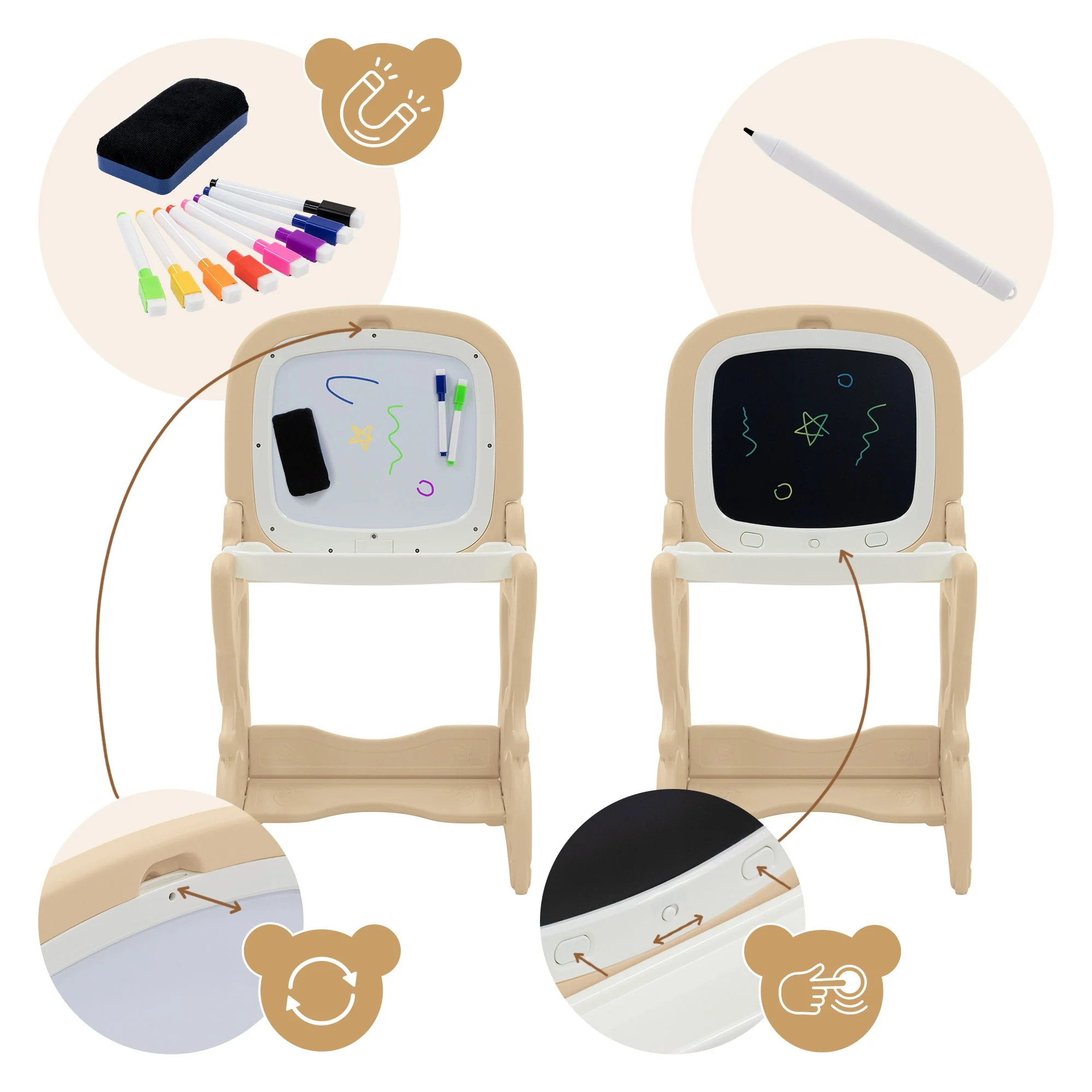 3-in-1 Spieltisch mit 2 Tafeln, Kinderhocker und Zubehör, LCD-Tafel/Magnetische Whiteboard - Image 7