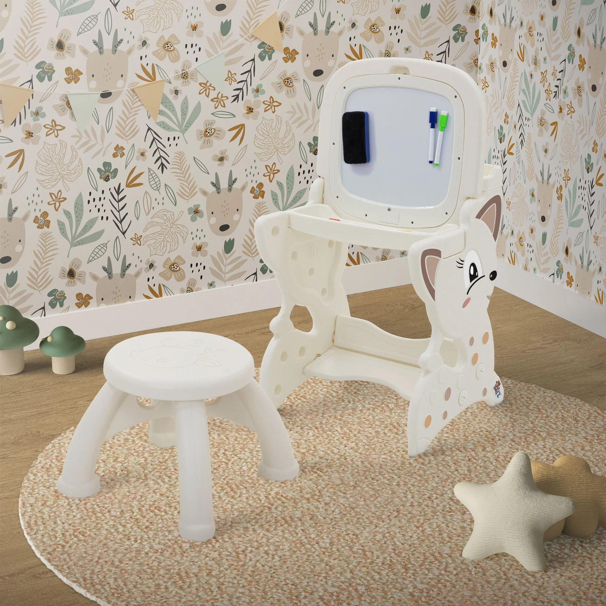 3-in-1 Spieltisch mit 2 Tafeln, Kinderhocker und Zubehör, LCD-Tafel/Magnetische Whiteboard - Image 9
