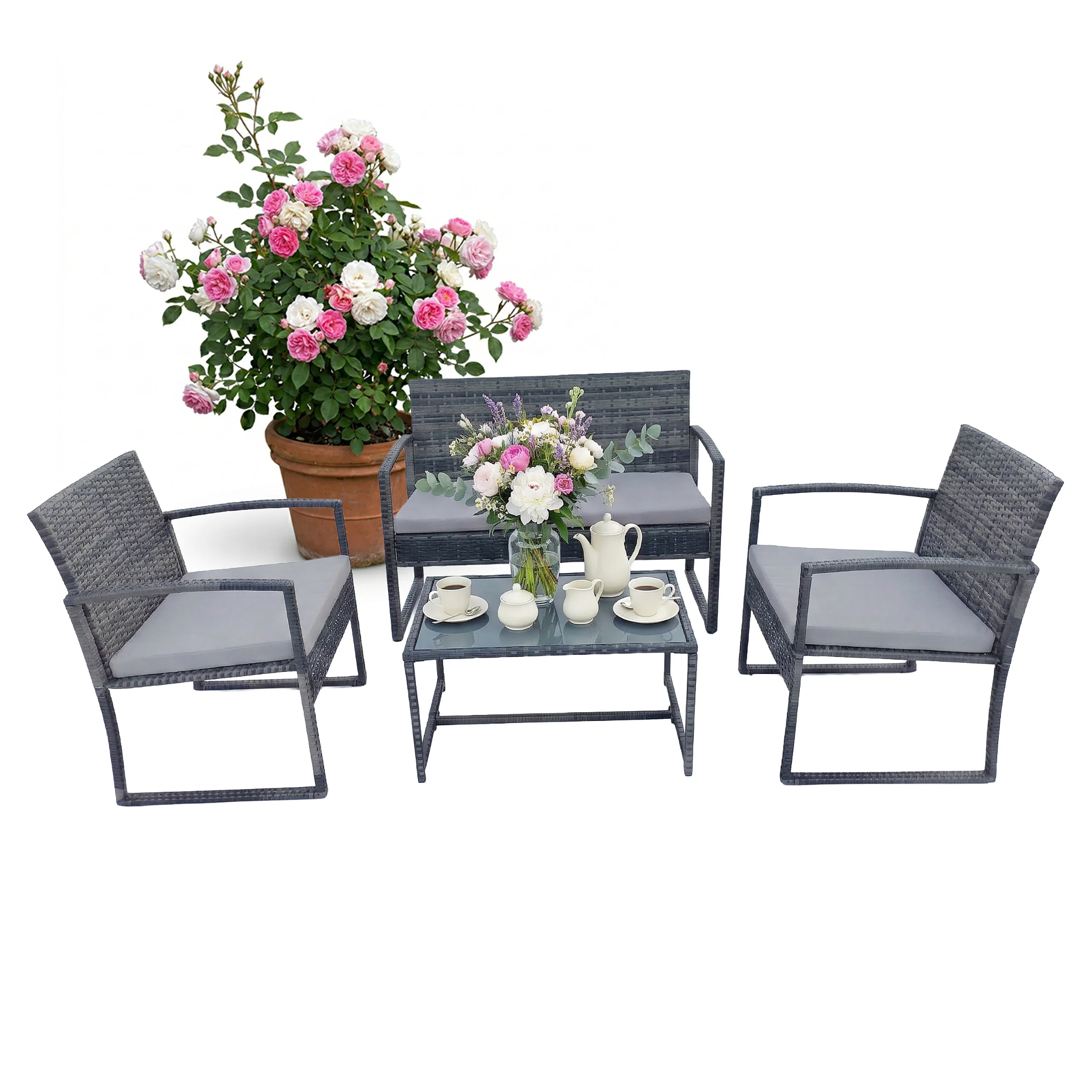 4-teiliges Gartenmöbel Set Rattan