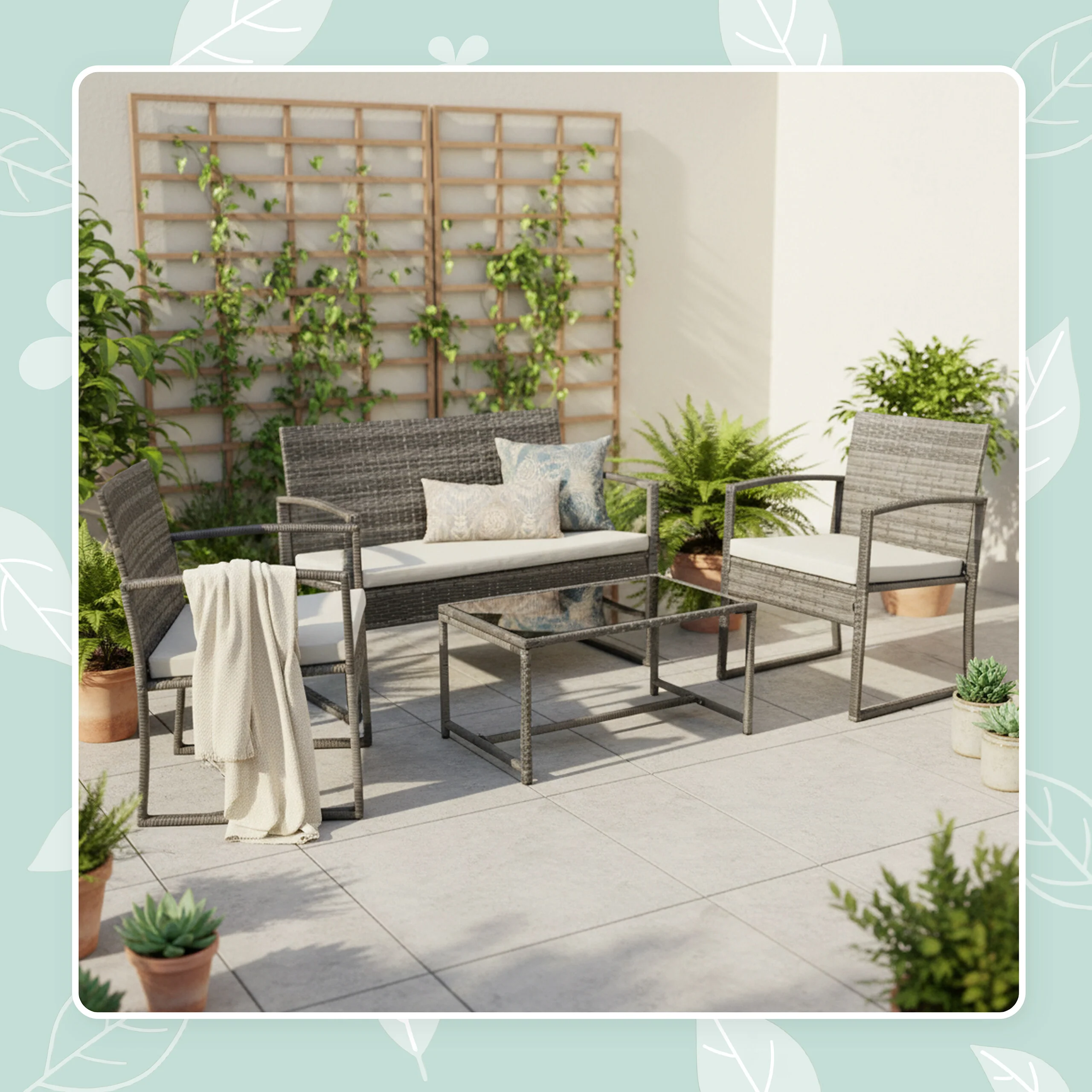 4-teiliges Gartenmöbel Set Rattan - Image 3