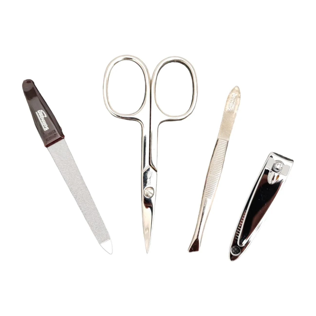 4-teiliges Solingen* Maniküre Set mit Leder COCCO Etui, Nagelschere, Feile, Pinzette - Image 4