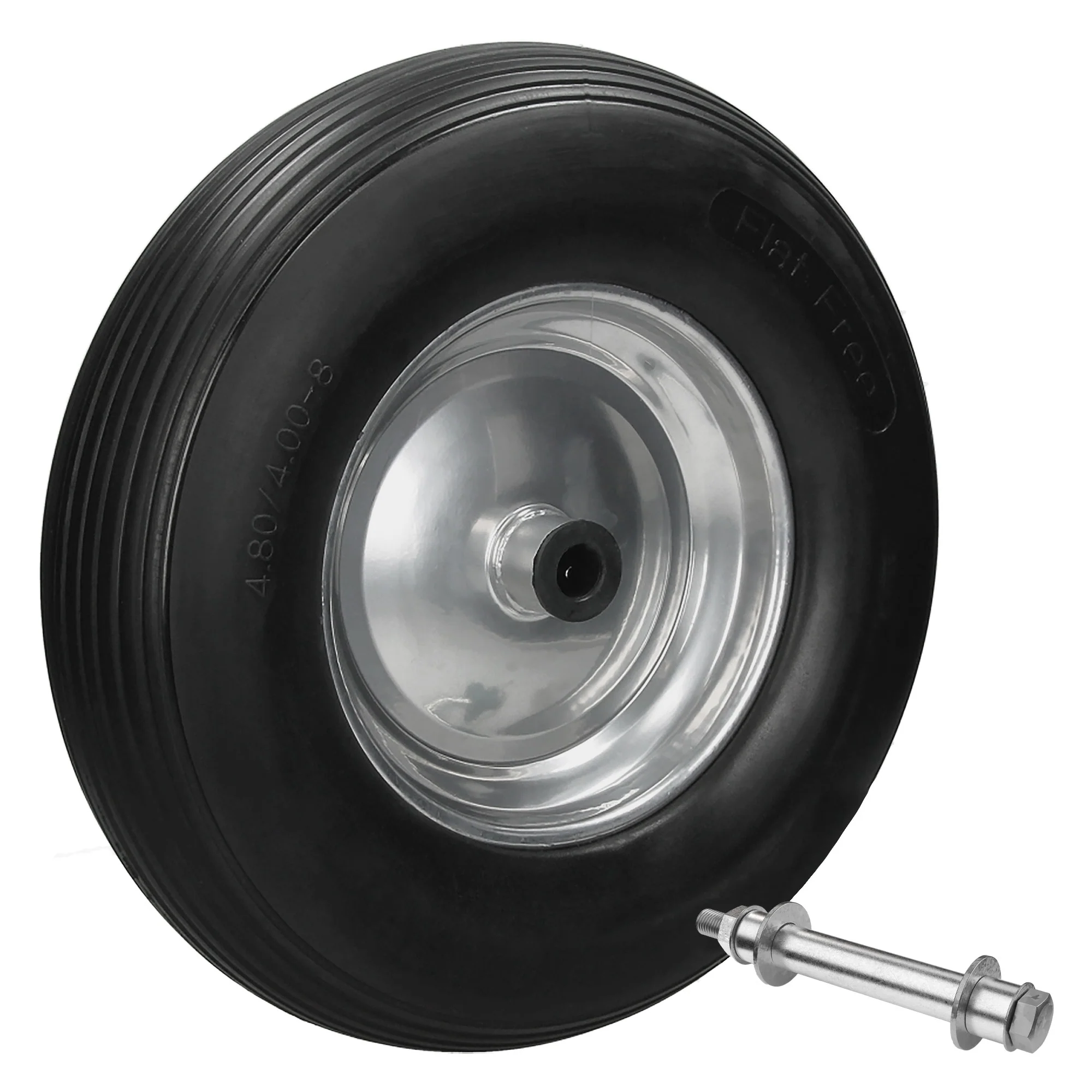 4er Schubkarrenrad Reifen mit Achse PU 4.80/4.00-8 Ø 390 mm Vollgummi Ersatzrad - Image 2