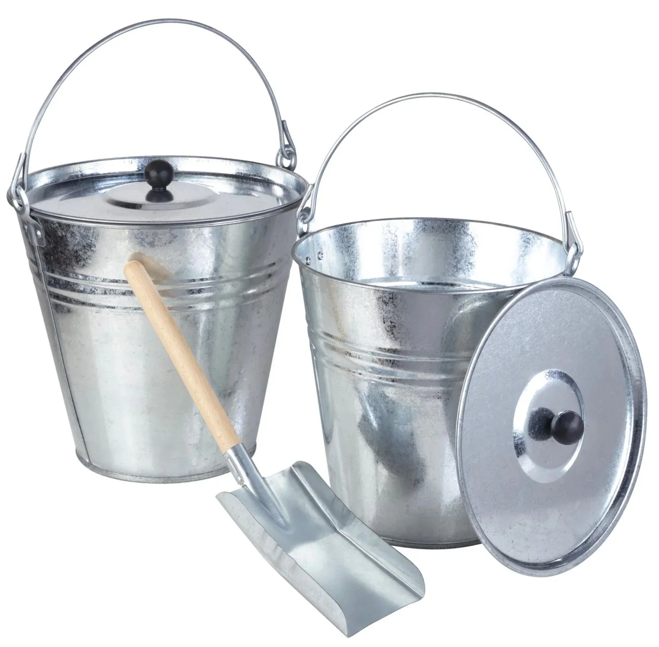 5-teiliges Zinkeimer Set mit Deckel und Schaufel für Garten & Haushalt
