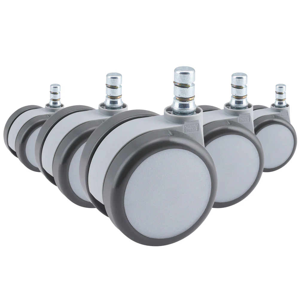 5x Hartbodenrollen ROLO MOVE 60 No-Noise 11mm / 60mm (5er Pack) Büro-Stuhl-Rollen weiß/grau hjh OFF
