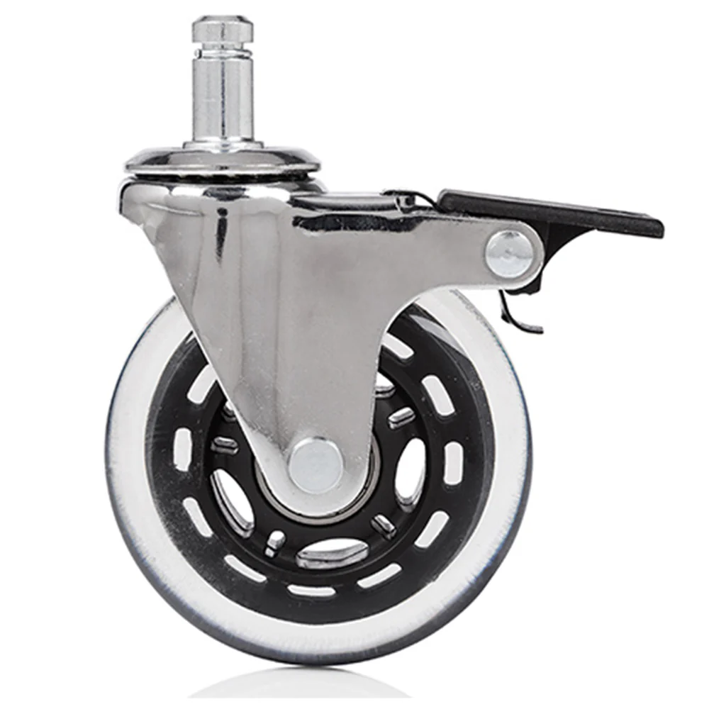 5x Hartbodenrollen ROLO SKATE 11mm / 75 mm Büro-Stuhl-Rollen inkl. Bremse Chrom transparent (5er Pa - Image 2