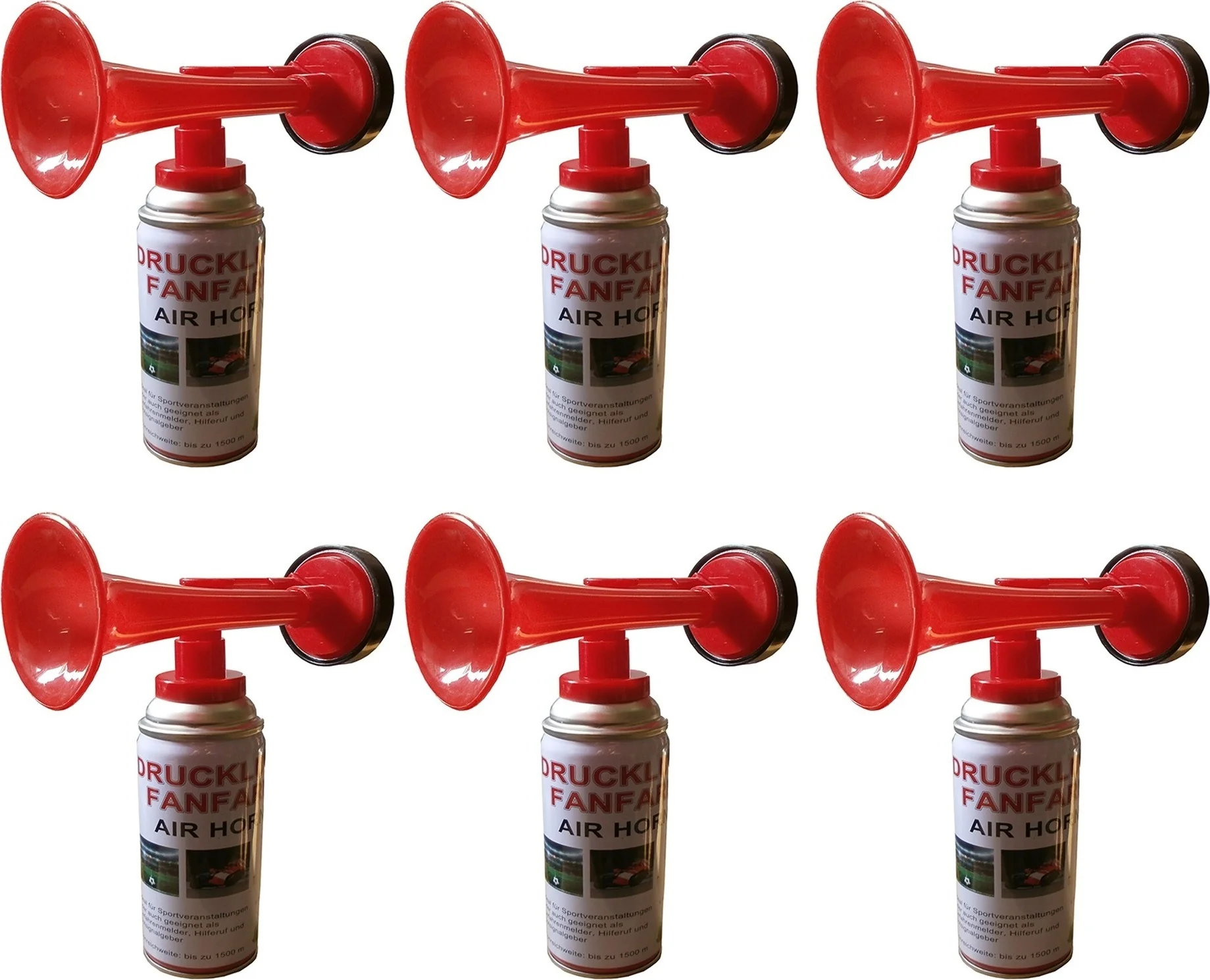 6 Stück Druckluft Fanfare Tröte Hupe Signalhorn Stadionhupe Air Horn