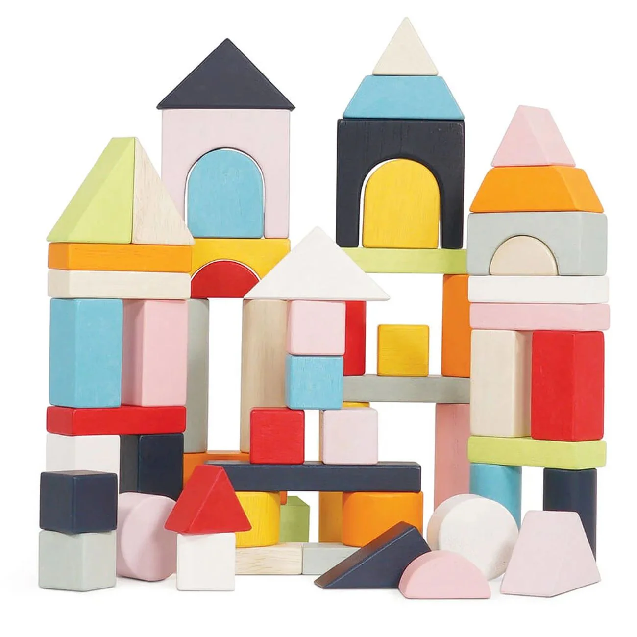 60-teilige Holz-Bauklötze, pastell bunt, für kreatives Spielen