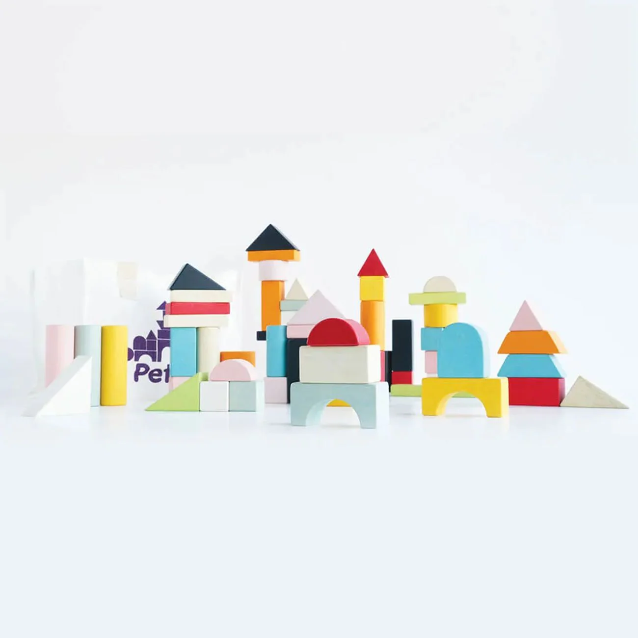 60-teilige Holz-Bauklötze, pastell bunt, für kreatives Spielen - Image 3
