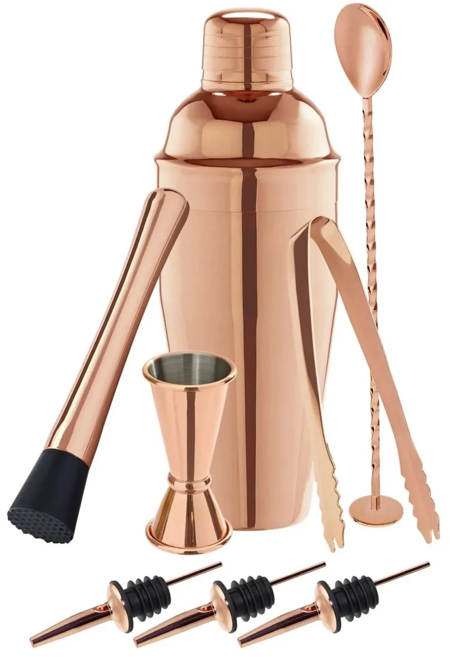 8-teiliges Cocktail-Set in Kupfer-Optik – Barkeeper Zubehör Geschenkbox