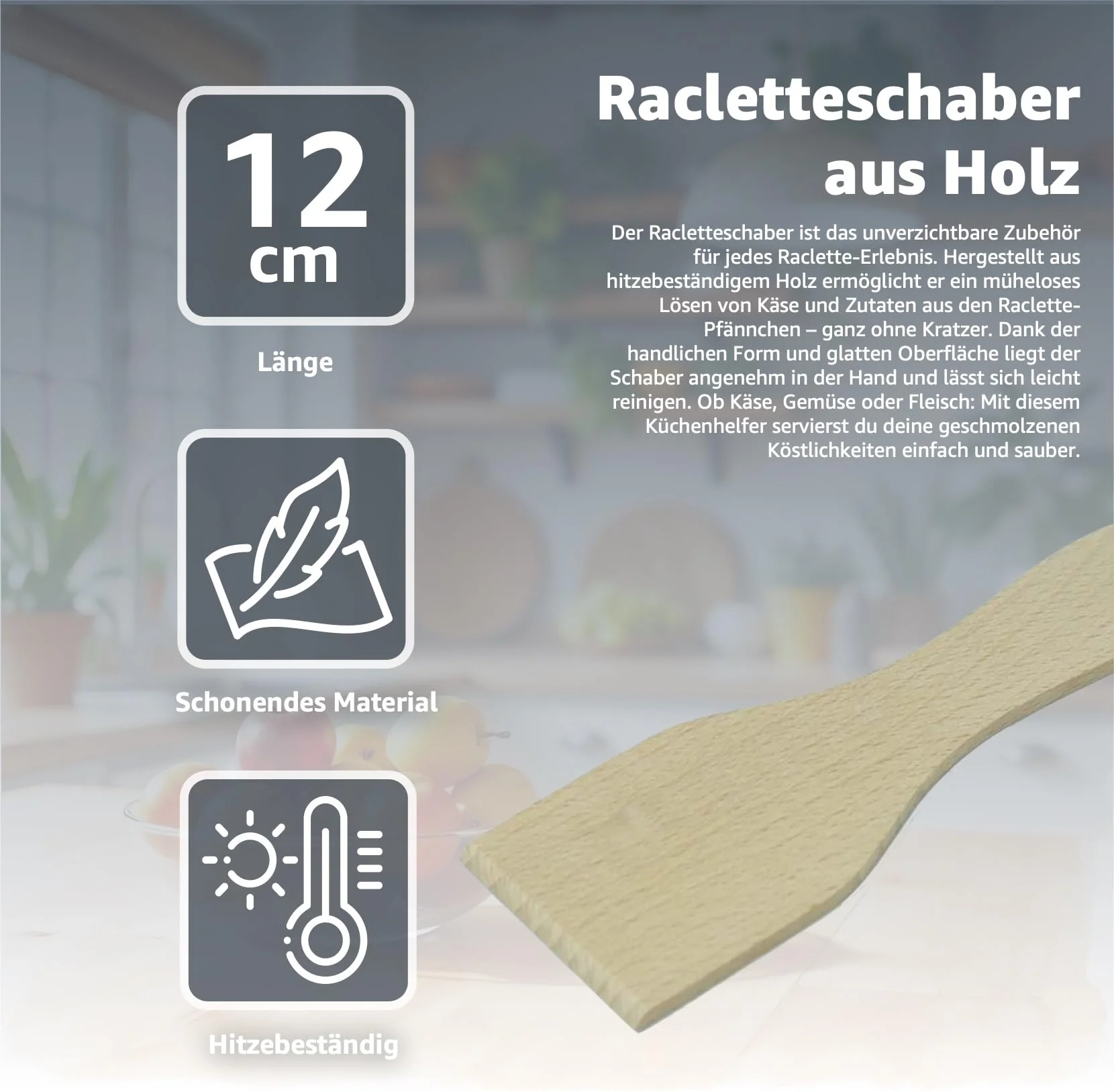 10x Raclette Schaber aus Holz - Praktische Racletteschieber / Käse-Spachtel für Raclette-Pfännchen - Image 2