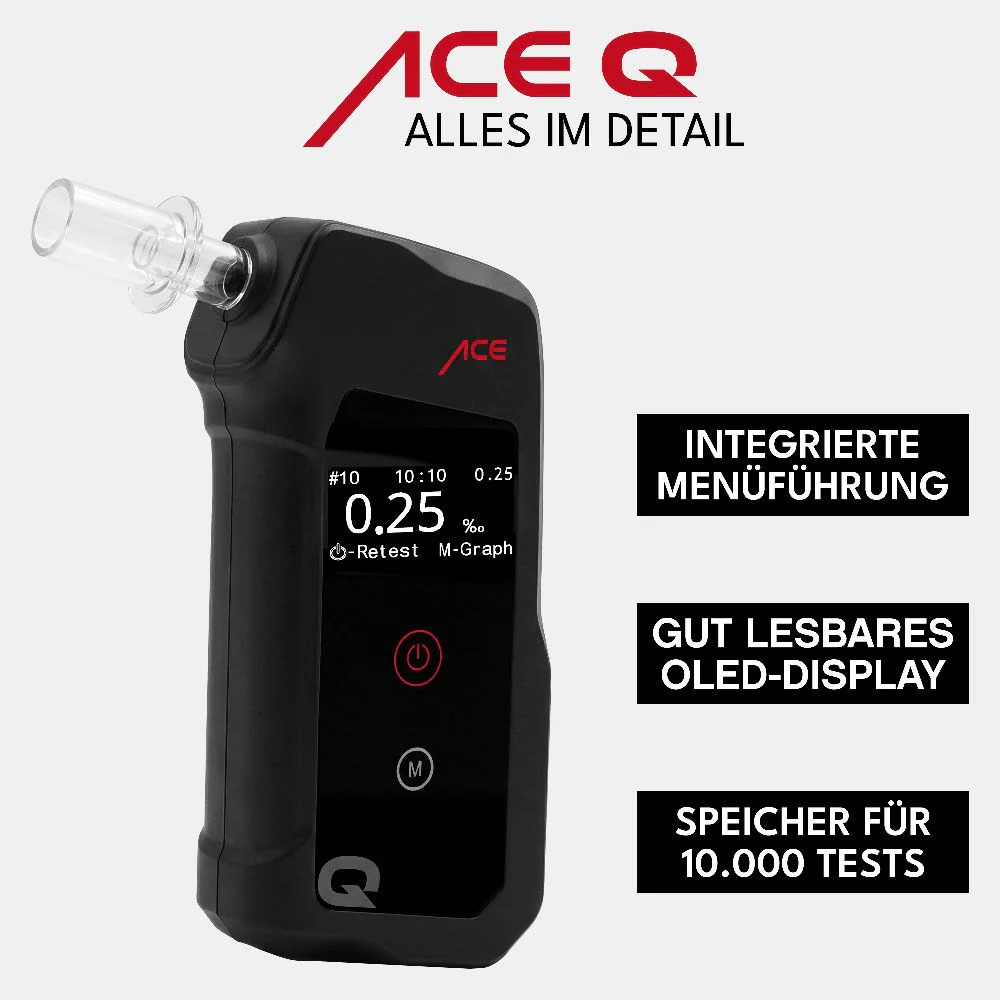 ACE Q Alkoholtester - Promilletester mit Speicher und OLED-Display - exklusiv mit 50 Mundstücken - Image 5