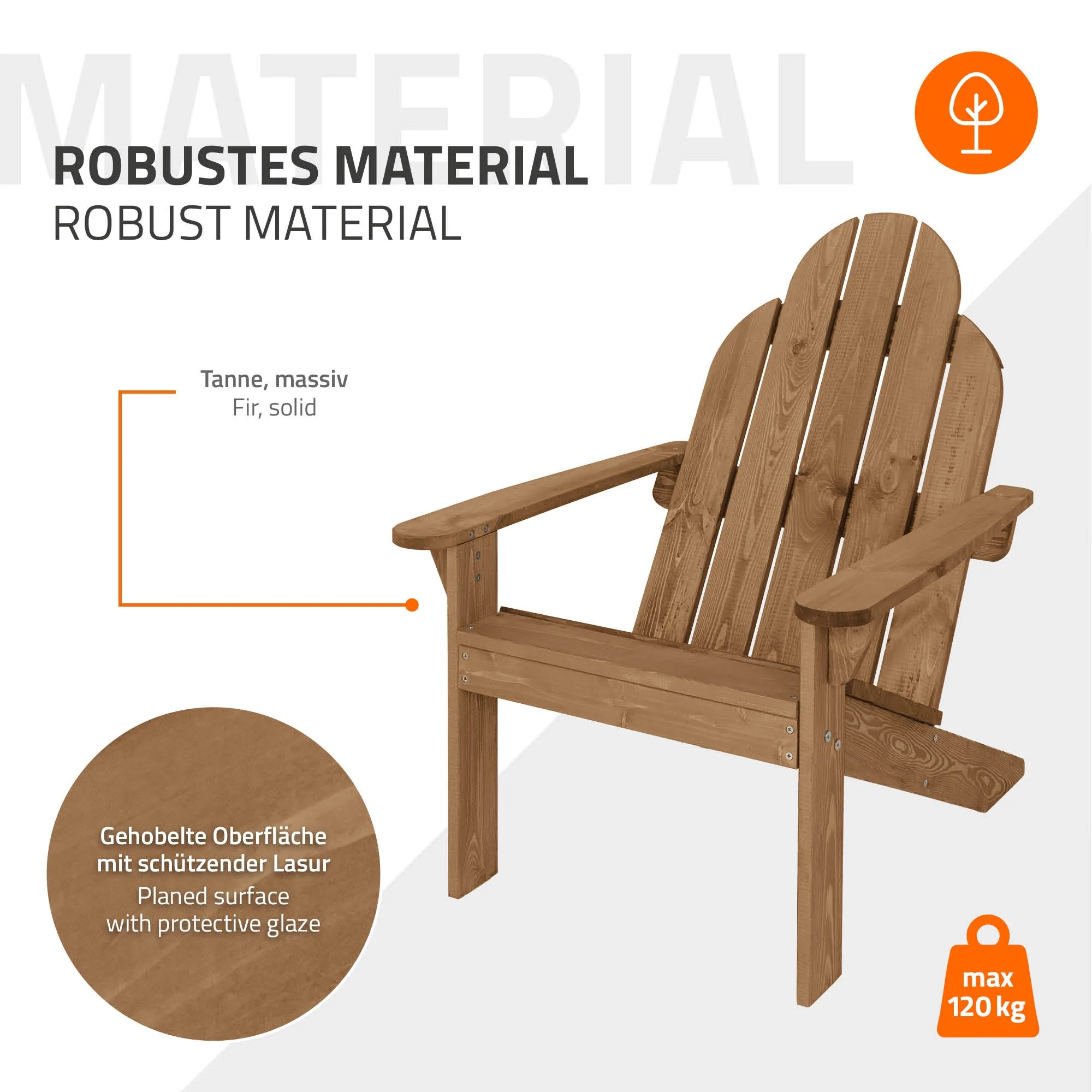 Adirondack-Stuhl aus Tannenholz Massiv, 92,5x70x89 cm, Braun - Image 6