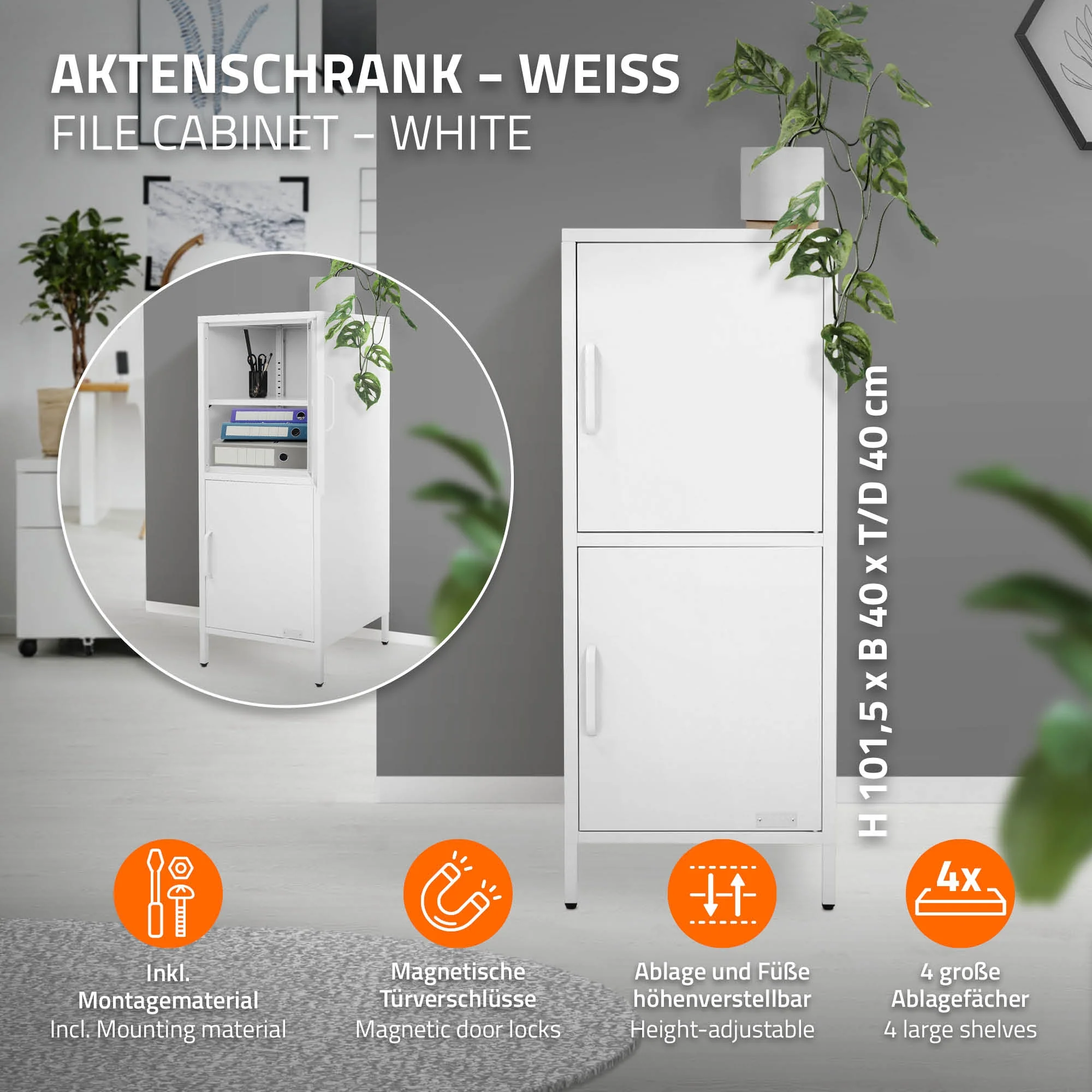 Aktenschrank aus Stahl 40x101,5x40 cm mit 2 Türen und verstellbaren Regalböden - Image 12