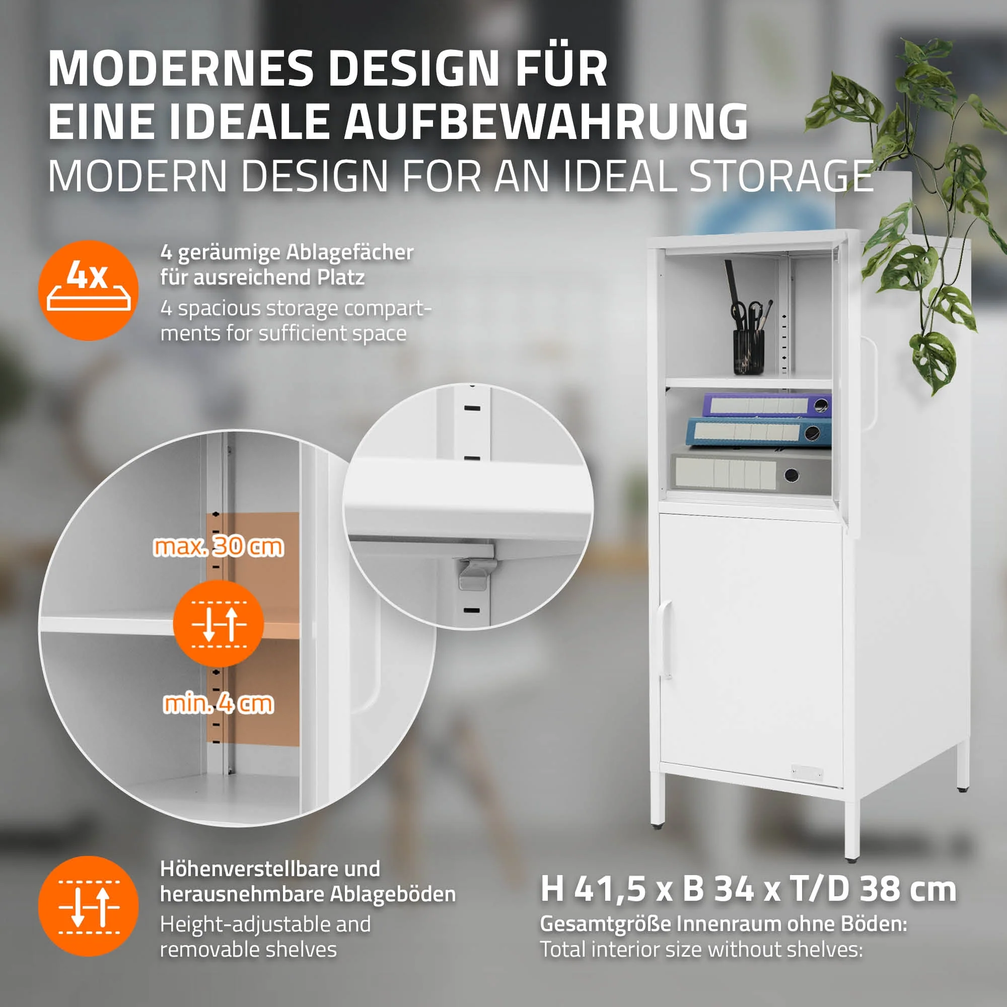 Aktenschrank aus Stahl 40x101,5x40 cm mit 2 Türen und verstellbaren Regalböden - Image 13