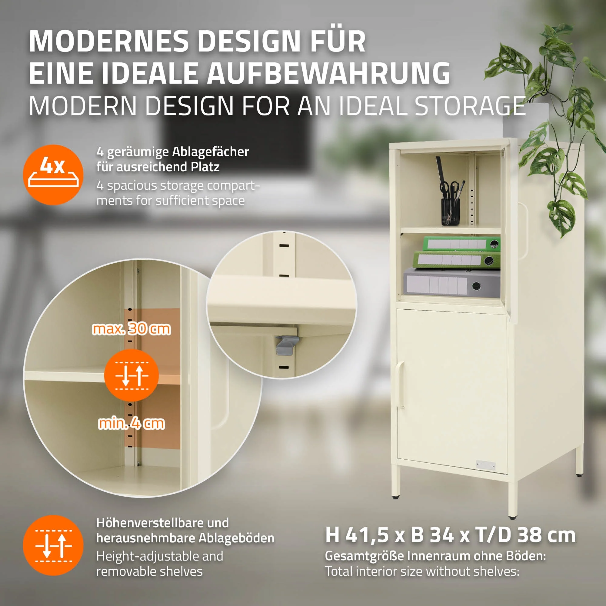 Aktenschrank aus Stahl 40x101,5x40 cm mit 2 Türen und verstellbaren Regalböden - Image 6