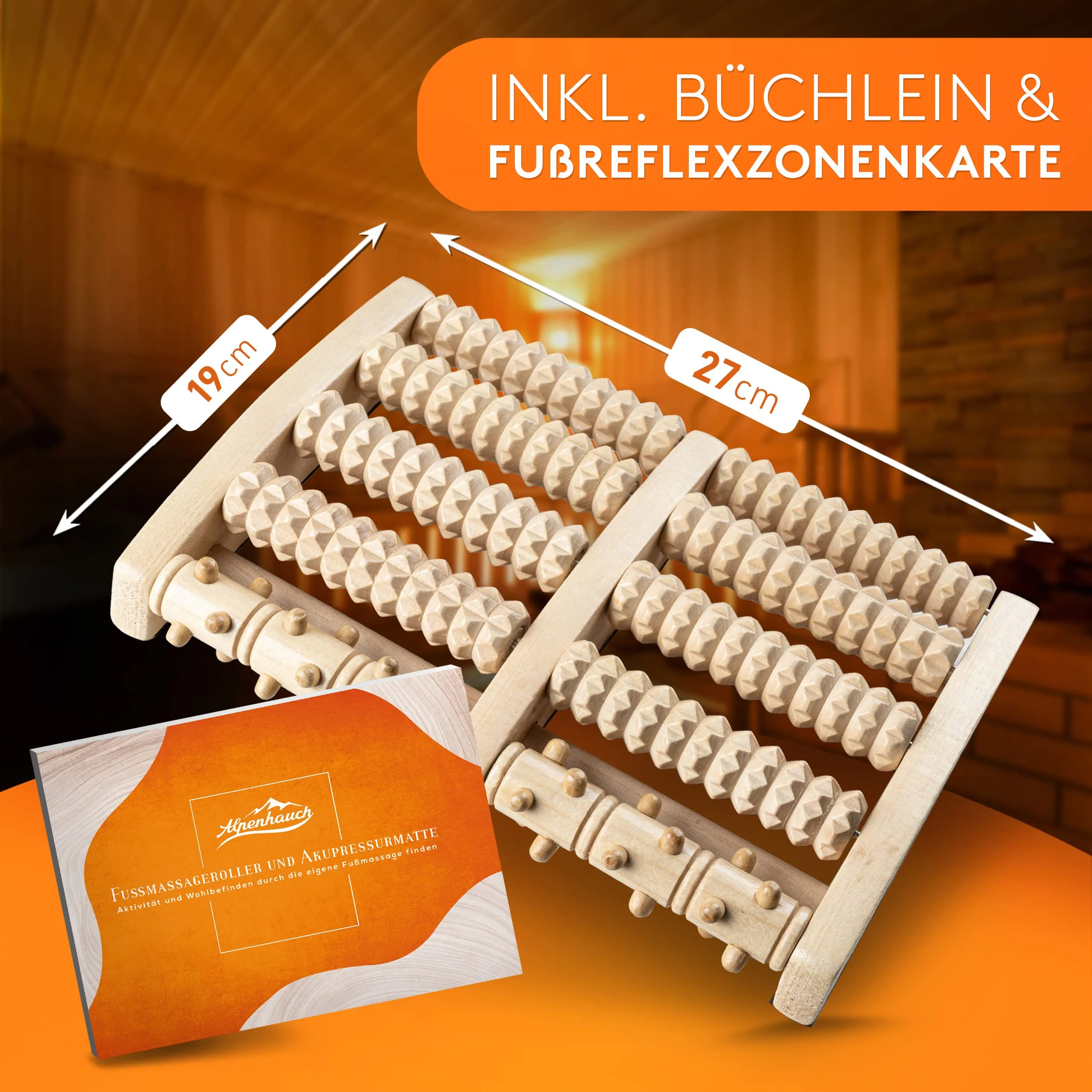 ALPENHAUCH - Fußmassageroller aus Echtholz mit Akupressurmatte - Vitalisierendes - Image 4