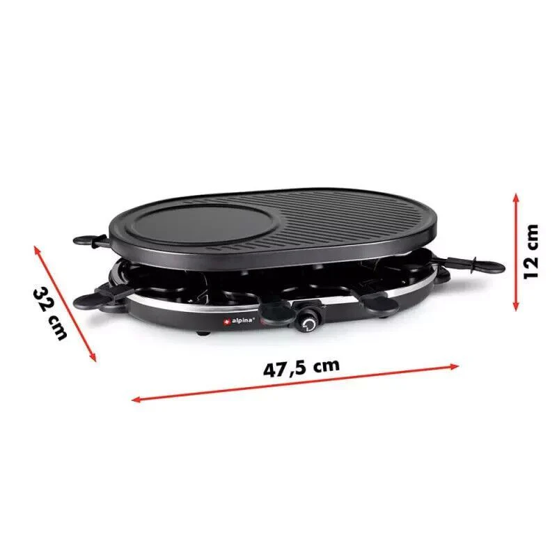 ALPINA Gourmet Family Raclette 8 Pers Antihaft 1200W Grill platte abnehmbar Raklette Fondue Party - Image 2