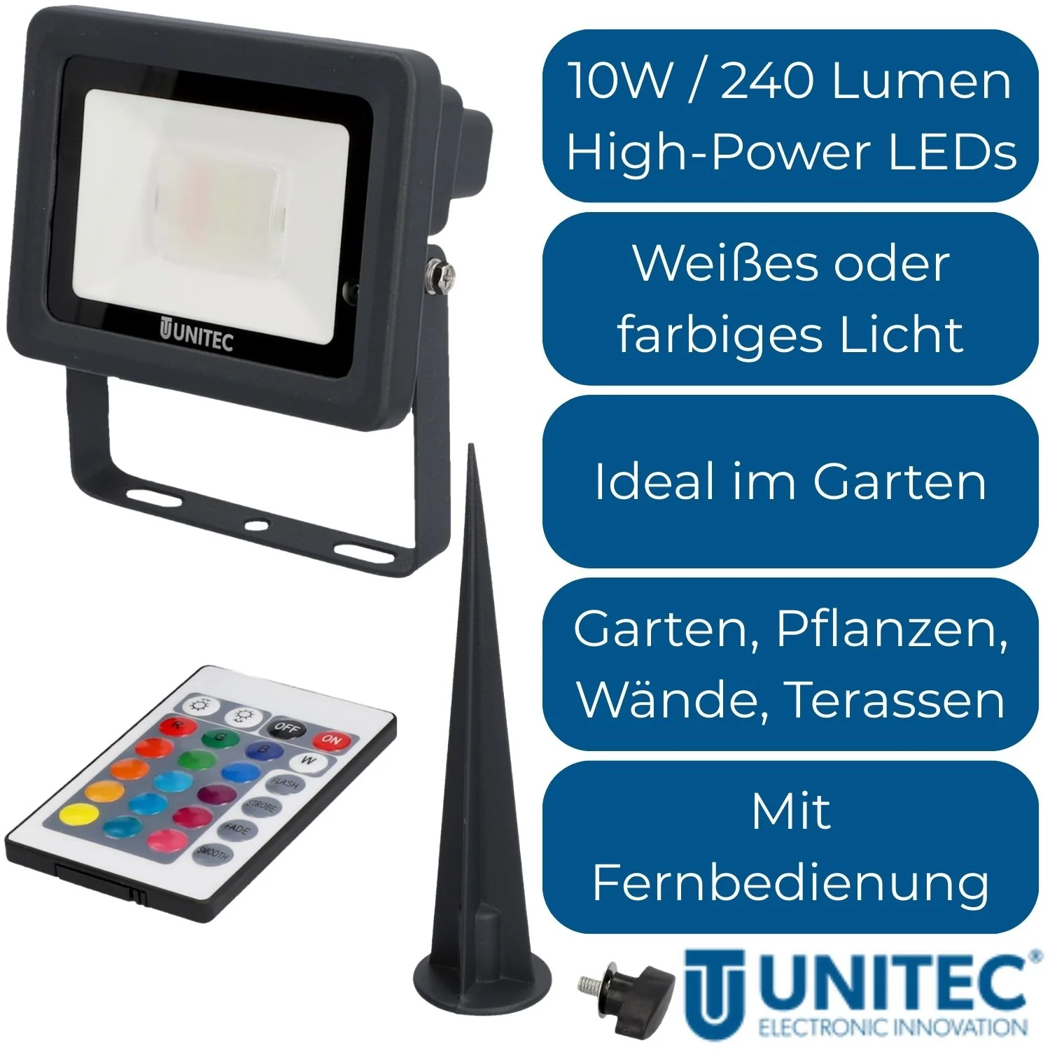 Alu LED Strahler IP65 Farbwechsel mit Halterung + Erdspieß - Image 13