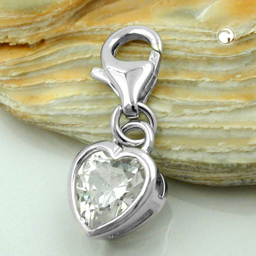 Anhänger 10x7mm Charm Einhänger Herz Zirkonia rhodiniert Silber 925