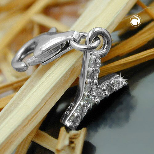 Anhänger 12x7mm Charm Buchstabe Y mit Zirkonias glänzend rhodiniert Silber 925