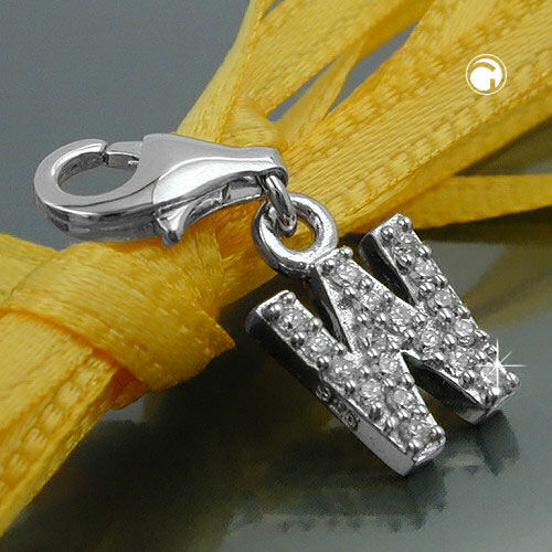Anhänger 12x8mm Charm Buchstabe W mit Zirkonias glänzend rhodiniert Silber 925 - Image 2