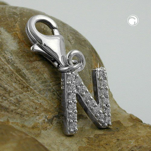 Anhänger, Charm Buchstabe N, Silber 925