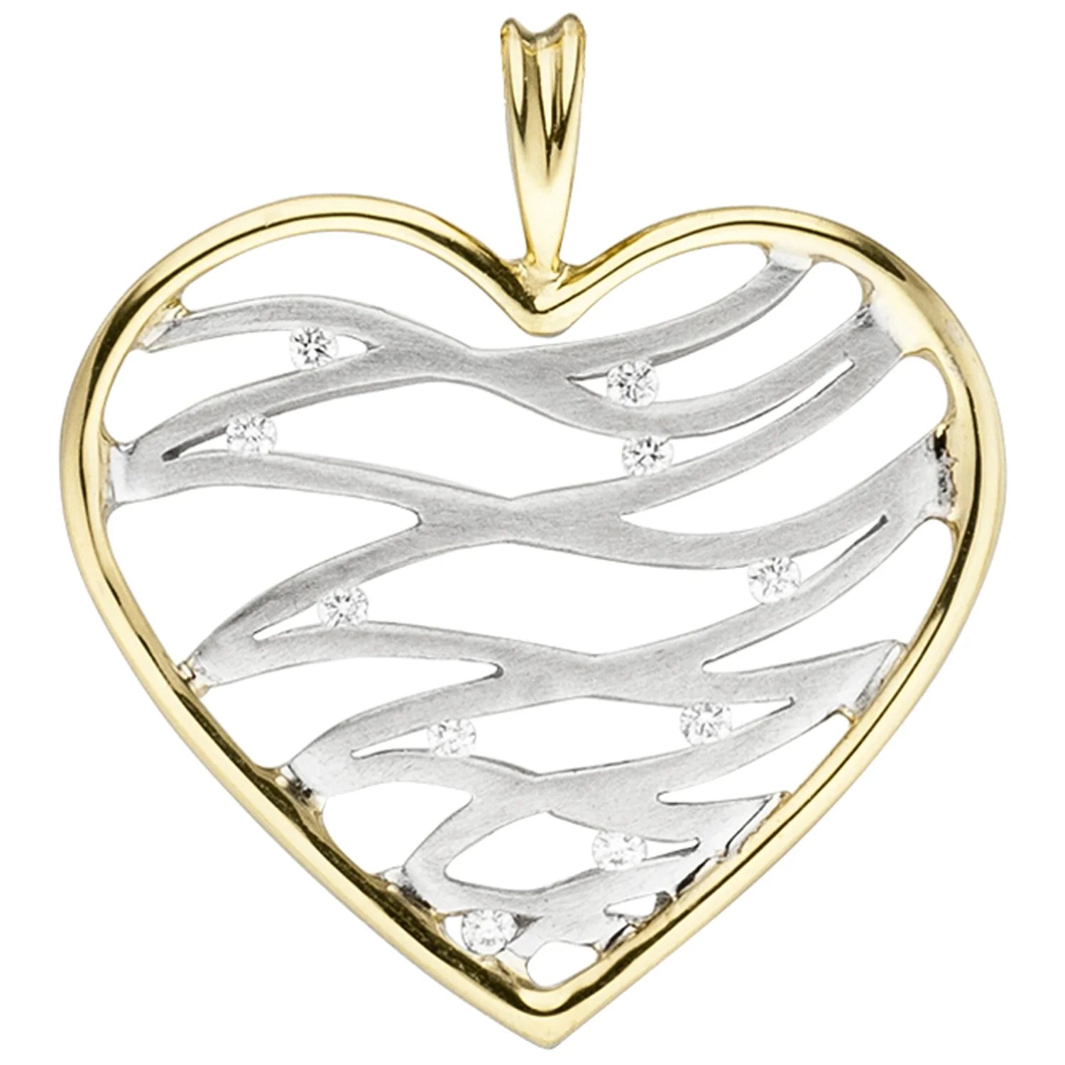 Anhänger Herz 585 Gold Gelbgold Weißgold bicolor 10 Diamanten Brillanten - Image 2