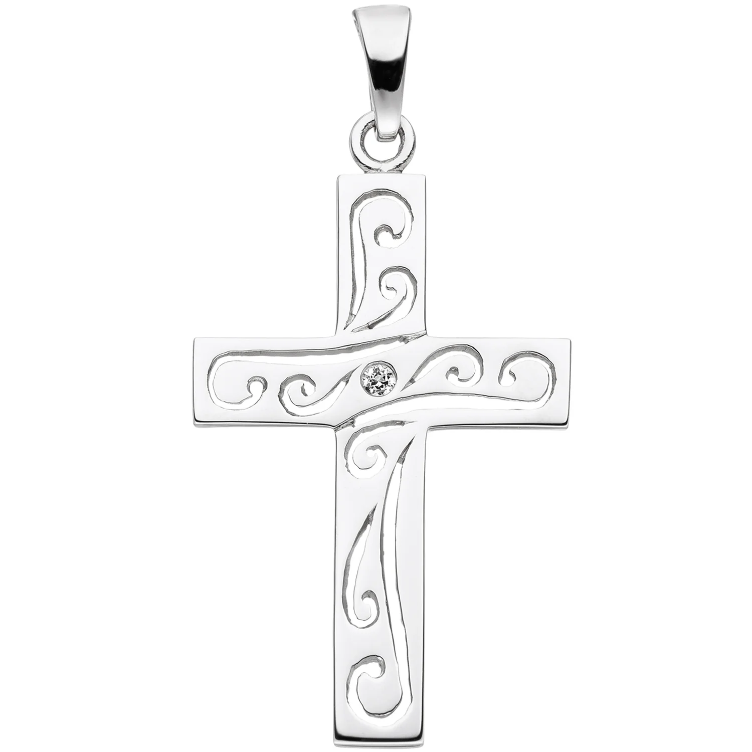 Anhänger Kreuz 925 Sterling Silber 1 Zirkonia Kreuzanhänger Silberkreuz