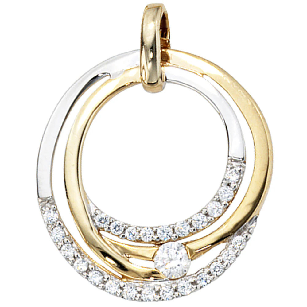 Anhänger rund 333 Gold Gelbgold bicolor mit Zirkonia Goldanhänger - Image 2