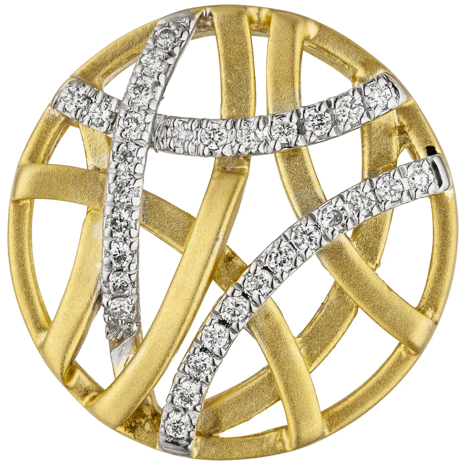 Anhänger rund 585 Gold Gelbgold bicolor matt 31 Diamanten Brillanten