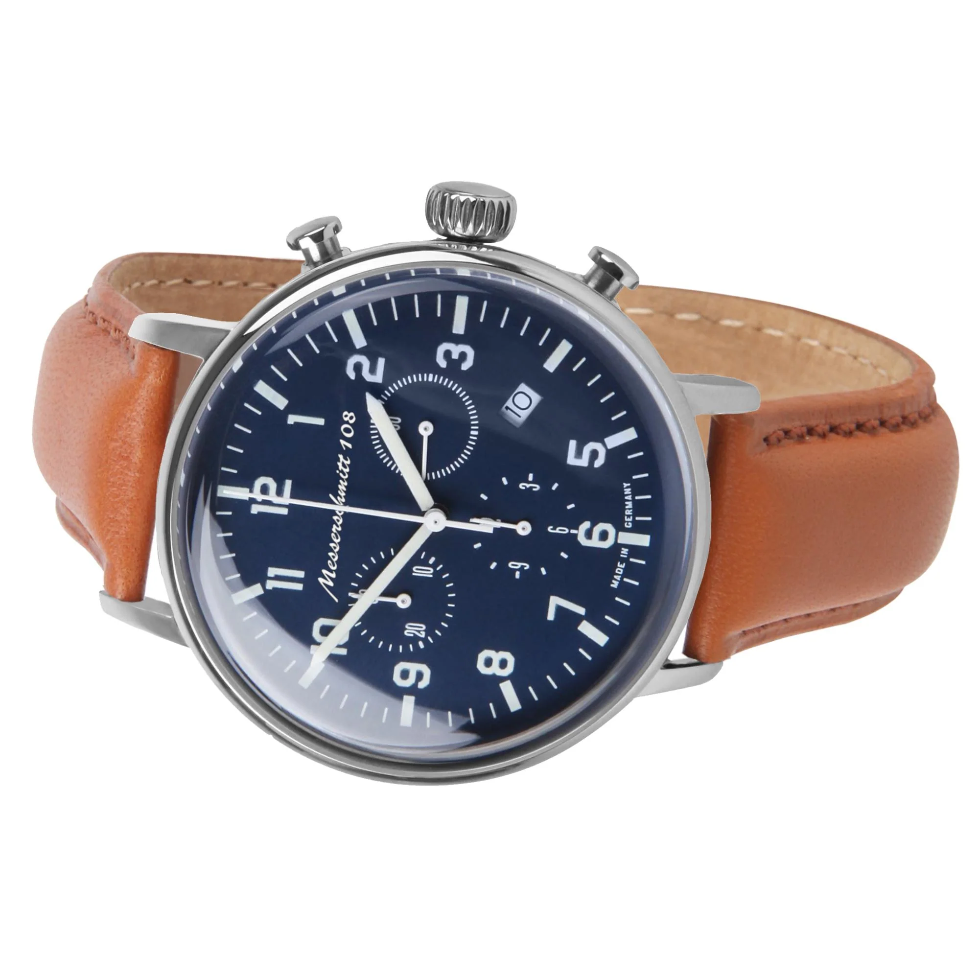 Aristo Herren Messerschmitt Uhr Chronograph Fliegeruhr ME108-80L Leder - Image 2