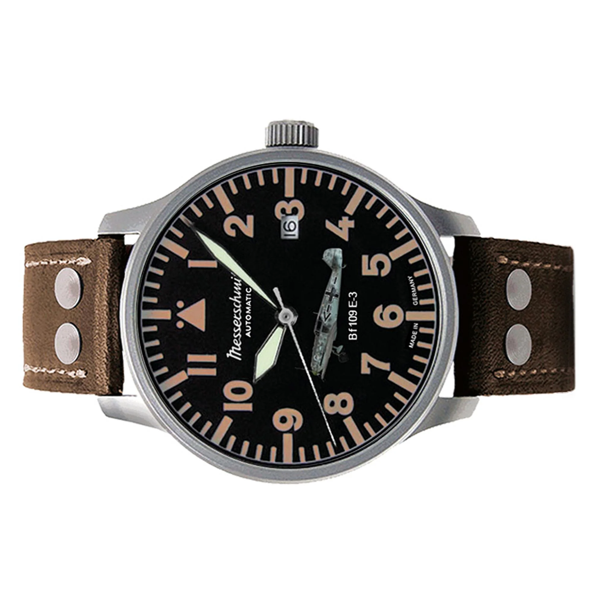 Aristo Herren Messerschmitt Uhr Fliegeruhr Automatik BF109E-3-A Leder - Image 2