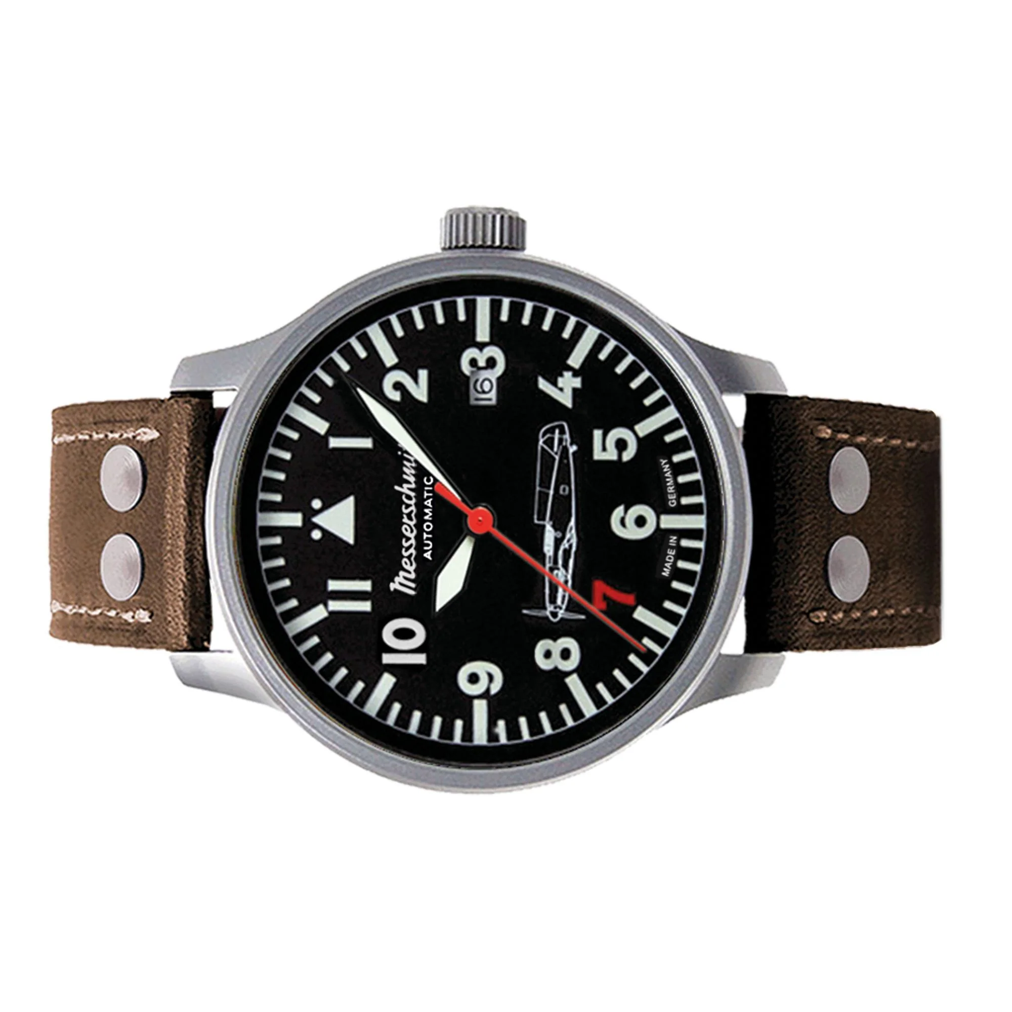 Aristo Herren Messerschmitt Uhr Fliegeruhr Rote 7 Automatik 109-42R7-A Leder - Image 2