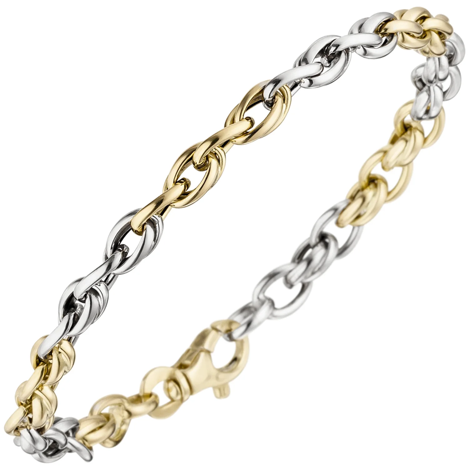 Armband 585 Gold Gelbgold Weißgold bicolor 19 cm Goldarmband Karabiner - Image 2
