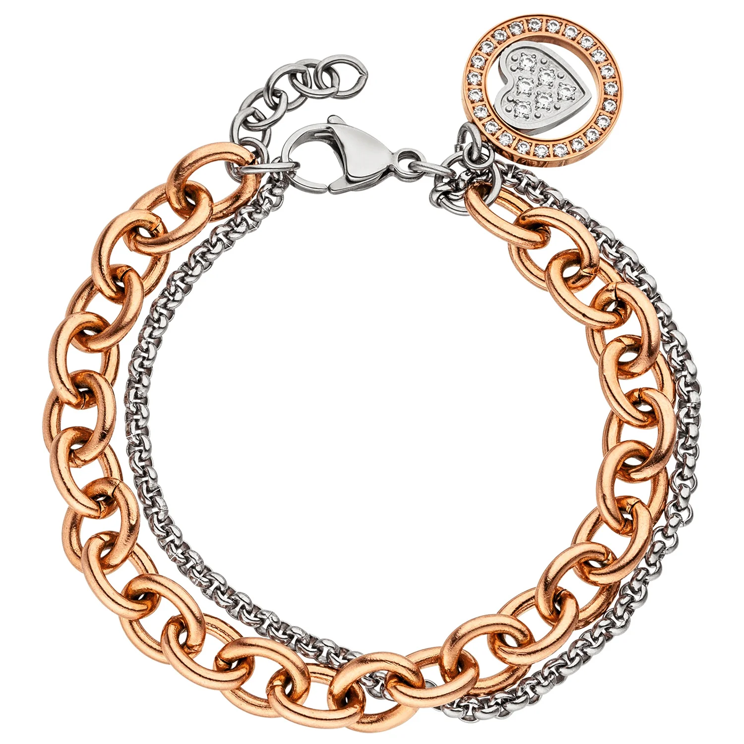 Armband Herz 2-reihig Edelstahl rotgold farben beschichtet 29 Zirkonia 21 cm
