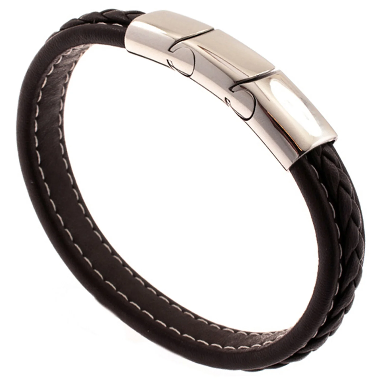 Armband Leder schwarz mit Edelstahl 22 cm - Image 2