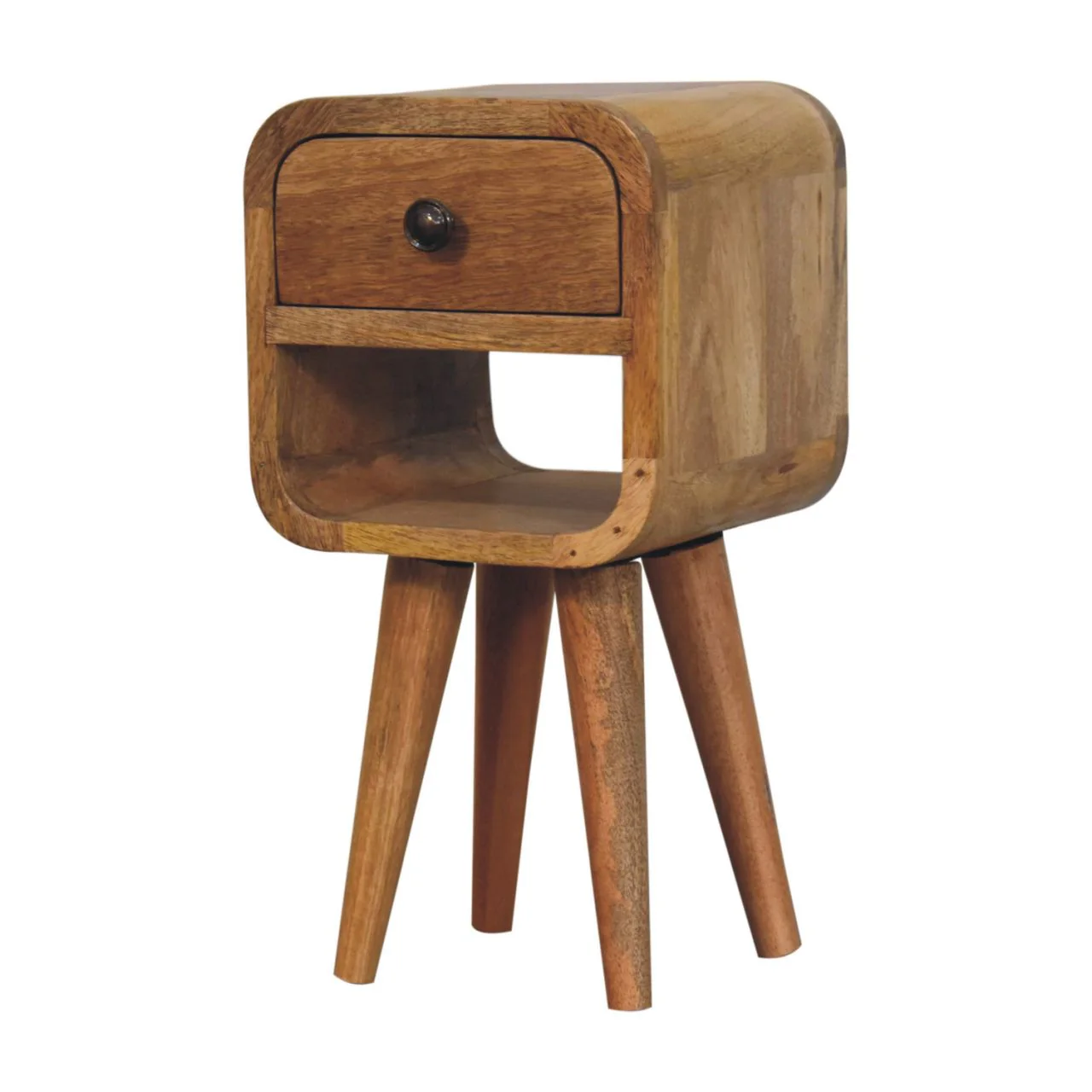 Artisan Furniture extra Mini eichenähnlicher gebogener unterer Nachttisch, 1 Schublade, 1 Regal - Image 6