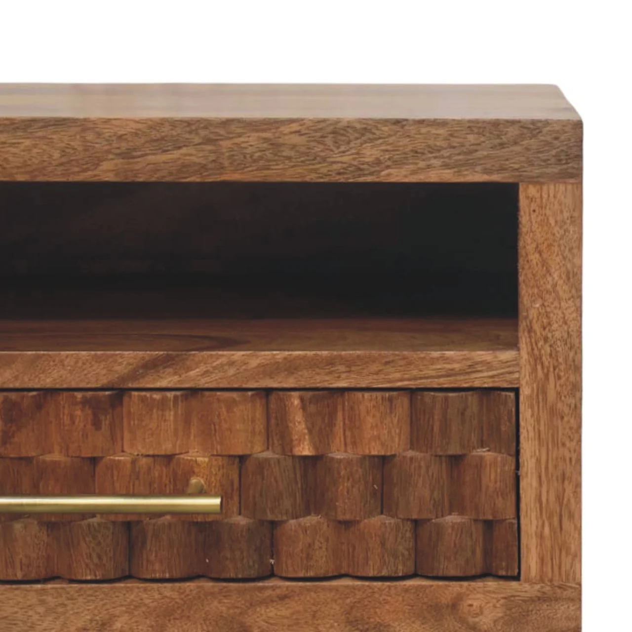 Artisan Furniture Massivholz Arno wandmontierter Nachttisch in Goldenem Teak, 1 Schublade, 1 Regal - Image 6