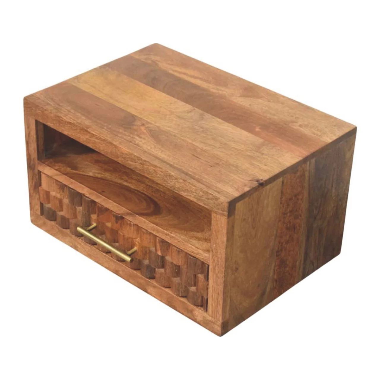 Artisan Furniture Massivholz Arno wandmontierter Nachttisch in Goldenem Teak, 1 Schublade, 1 Regal - Image 7