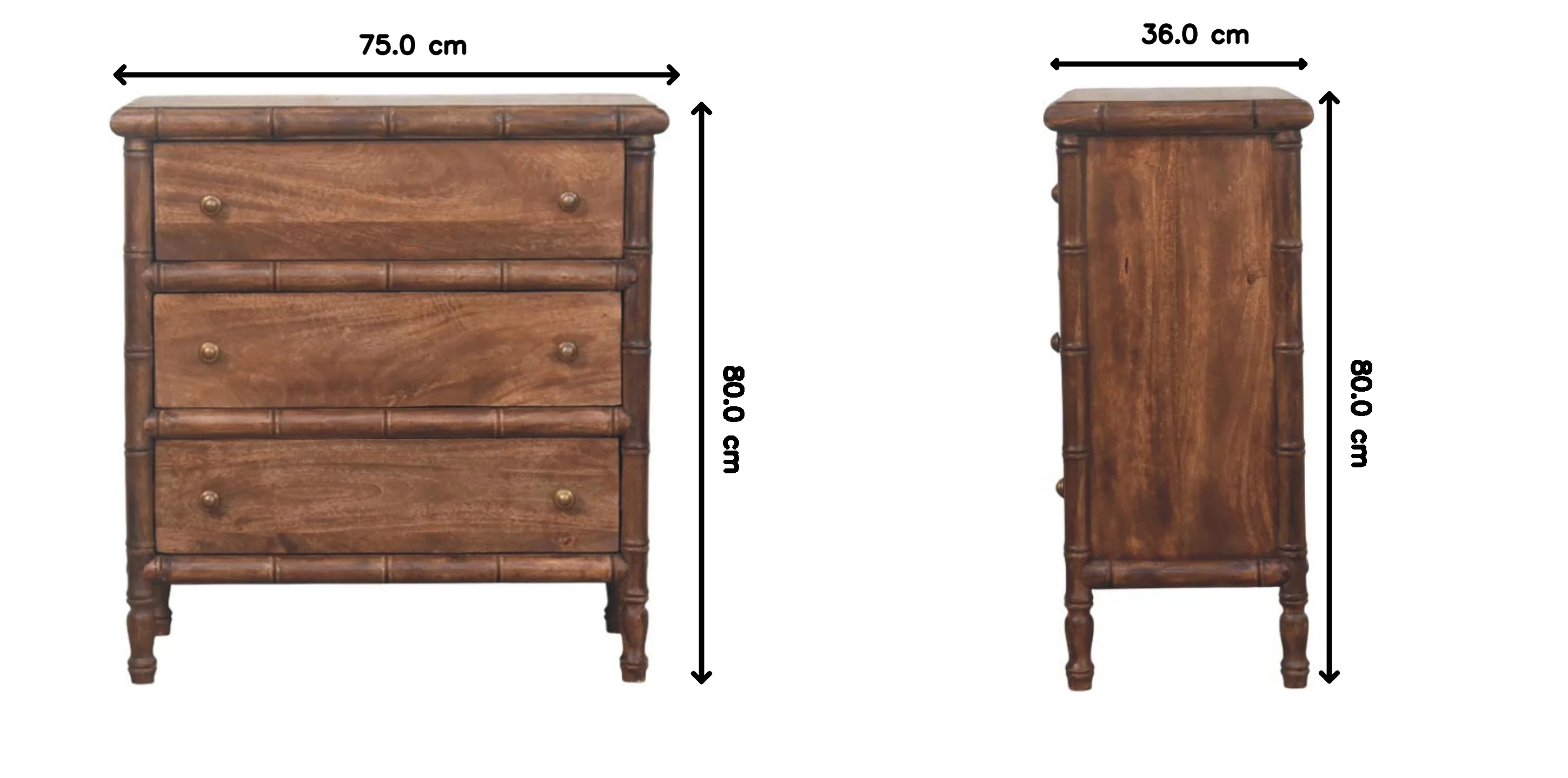 Artisan Furniture Massivholz Bambus geschnitzte 3-Schubladen-Kommode, Braun - Image 3