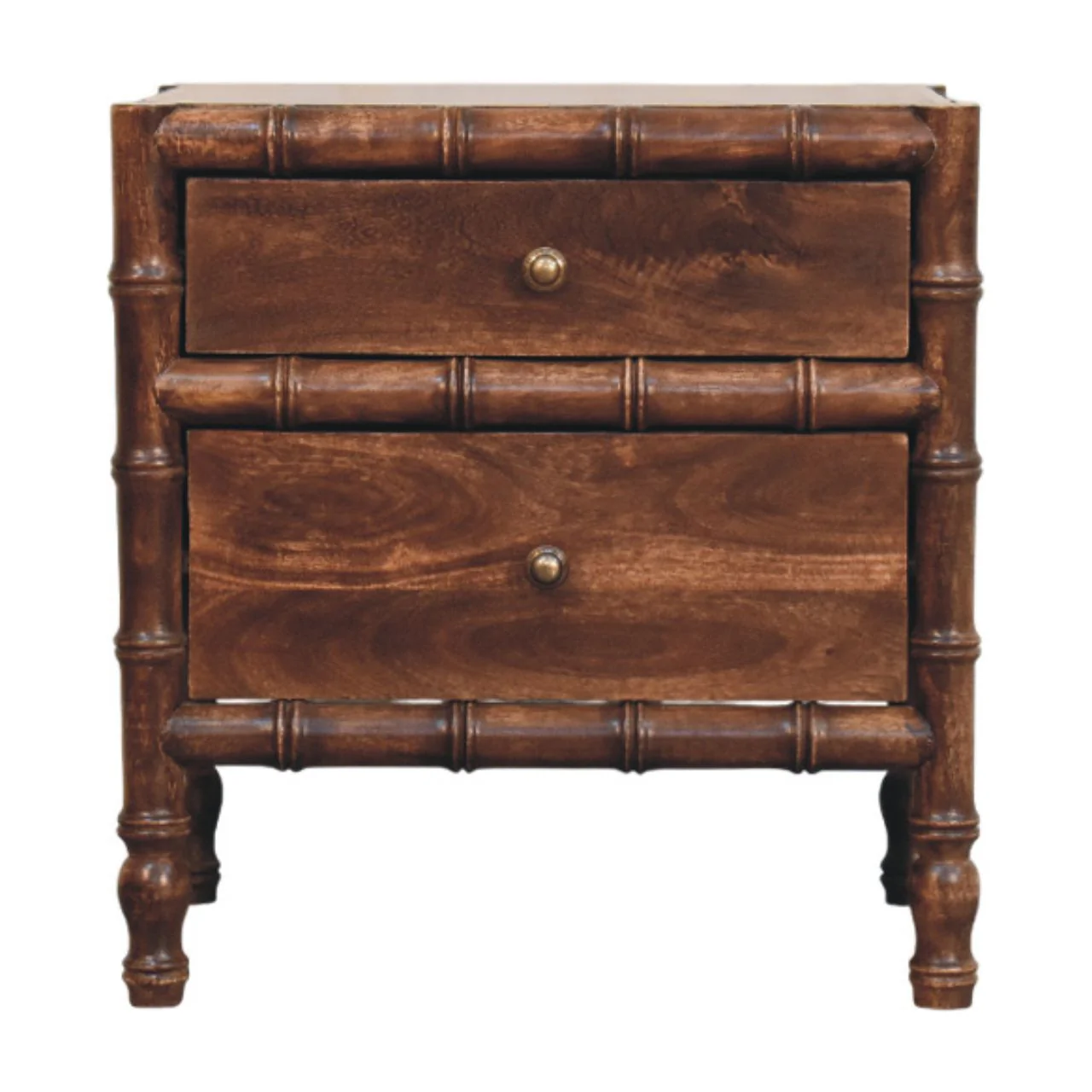 Artisan Furniture Massivholz Bambusrahmen Nachttisch in gerösteter Mandel, 2 Schubladen, Braun