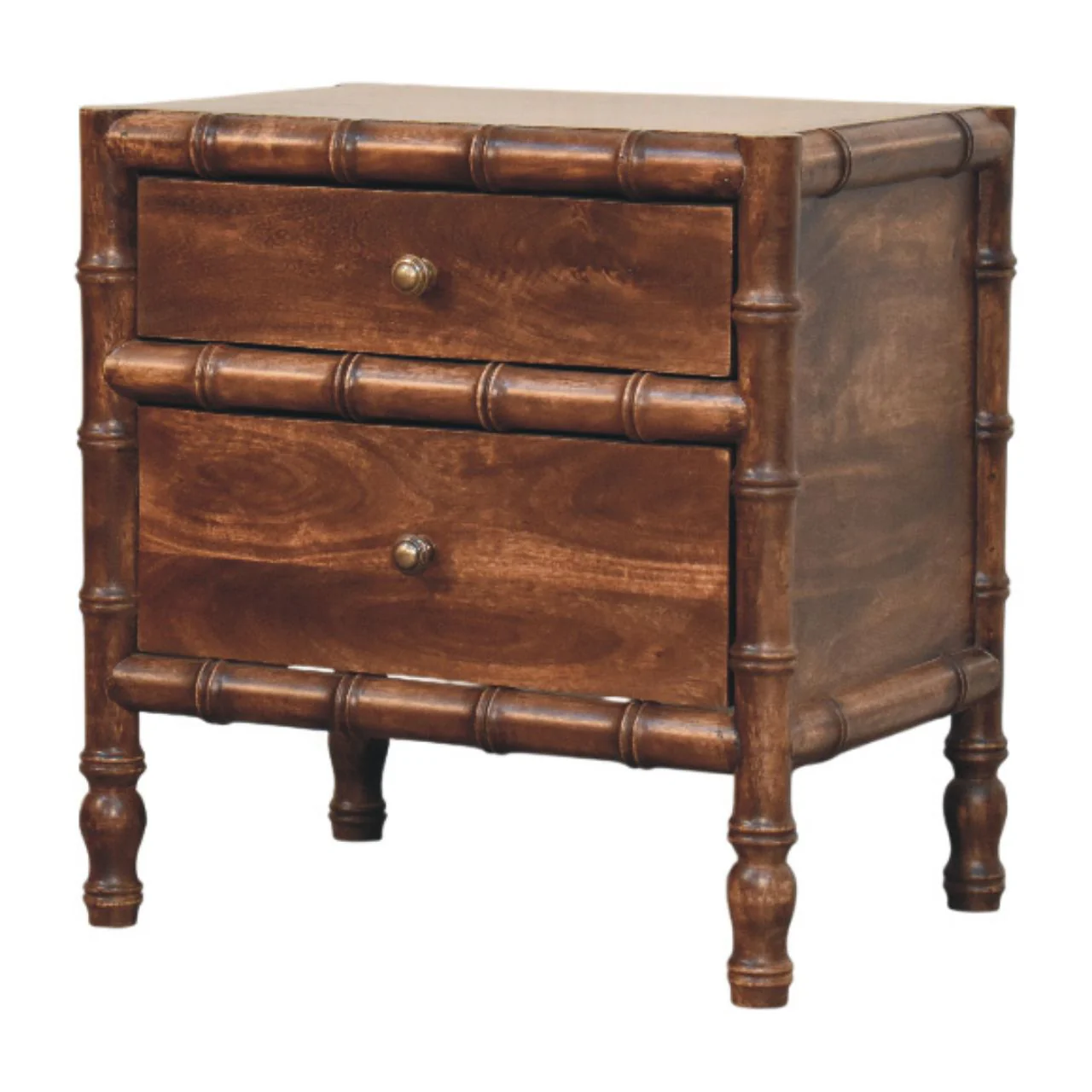 Artisan Furniture Massivholz Bambusrahmen Nachttisch in gerösteter Mandel, 2 Schubladen, Braun - Image 3