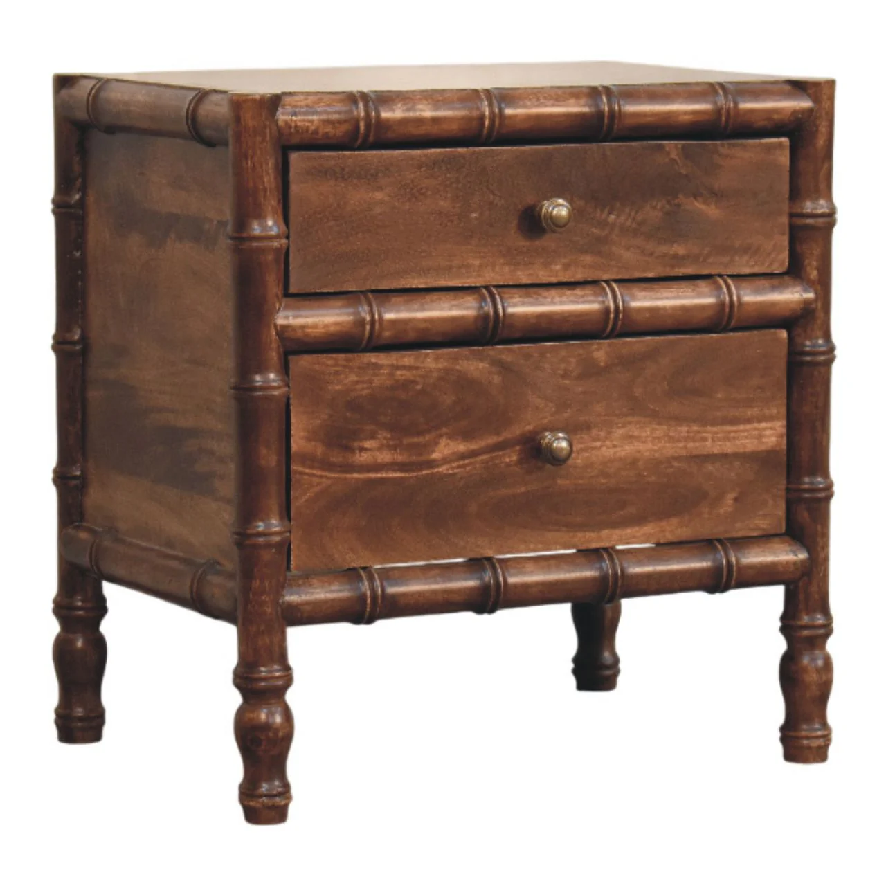 Artisan Furniture Massivholz Bambusrahmen Nachttisch in gerösteter Mandel, 2 Schubladen, Braun - Image 4