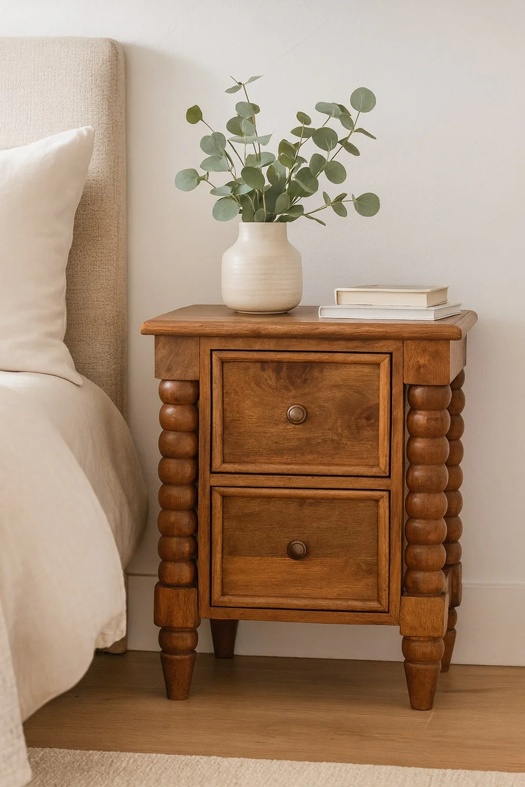 Artisan Furniture Massivholz Barley Twist Nachttisch mit 2 Schubladen, Braun - Image 2