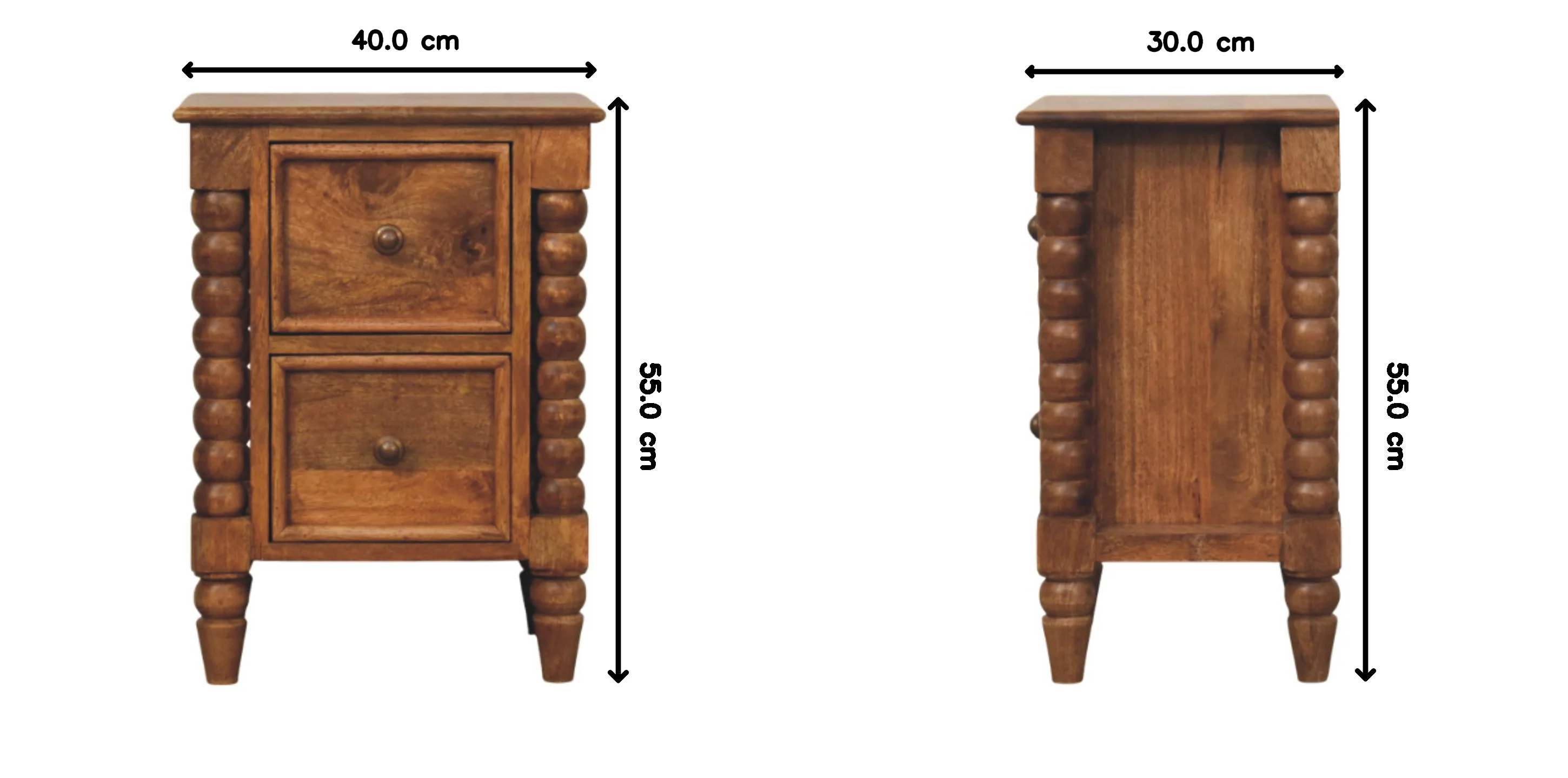 Artisan Furniture Massivholz Barley Twist Nachttisch mit 2 Schubladen, Braun - Image 4