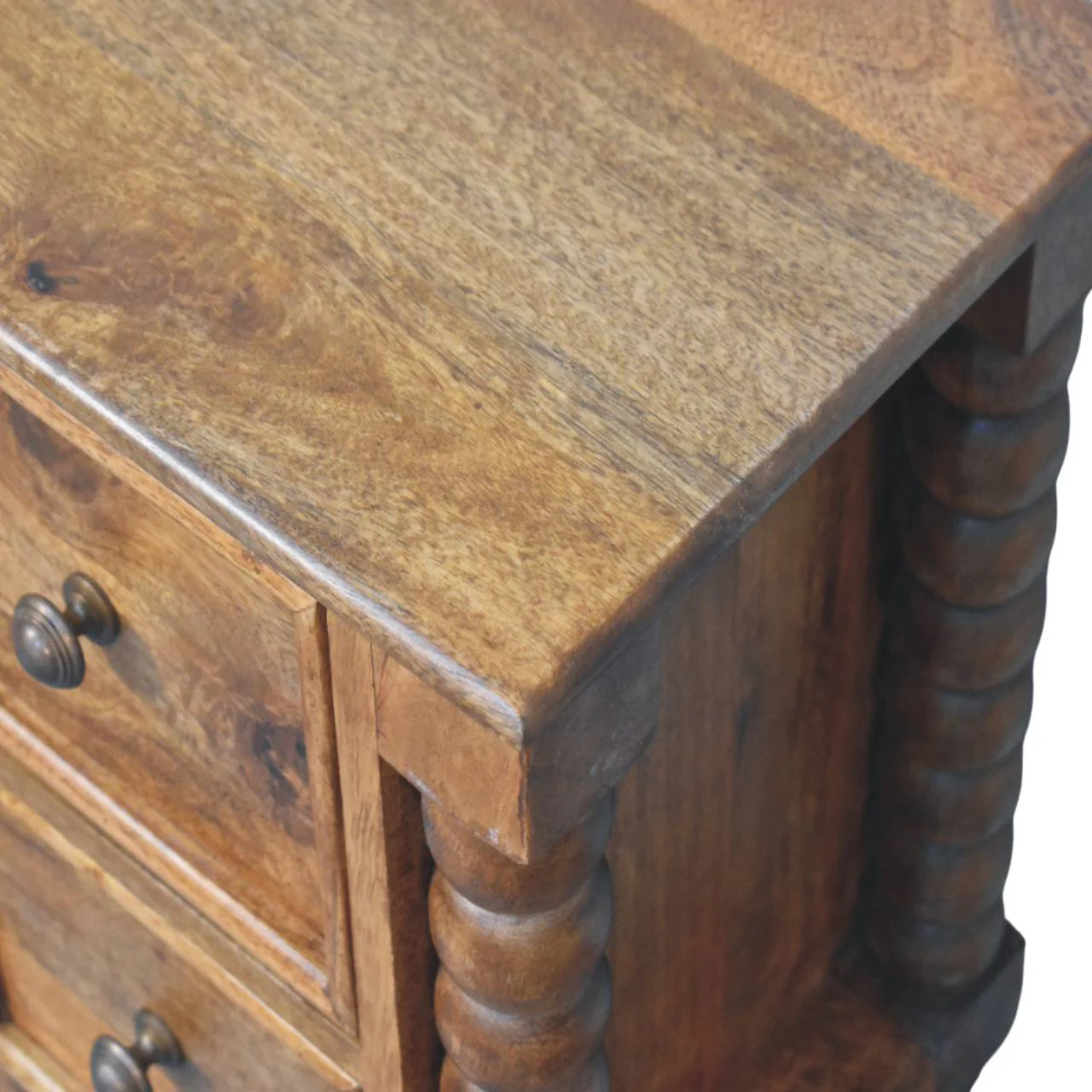 Artisan Furniture Massivholz Barley Twist Nachttisch mit 2 Schubladen, Braun - Image 8
