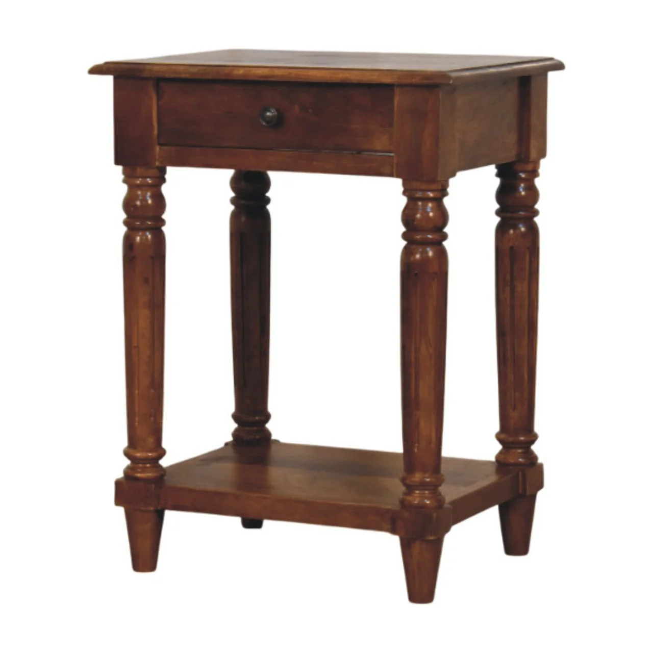 Artisan Furniture Massivholz-Beistelltisch mit gedrechselten Beinen aus Kastanienholz, 1 Schublade - Image 3