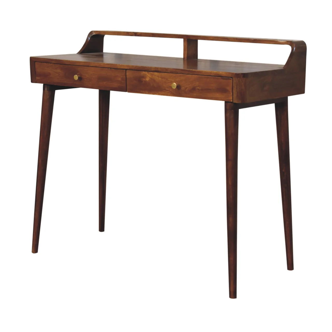 Artisan Furniture Massivholz erhöhter Kastanien-Konsolentisch, 2 Schubladen, Dunkelbraun - Image 6